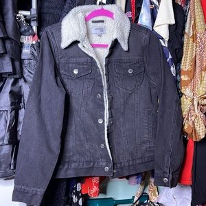 Women's Black Jean Jacket with Sherpa Lining